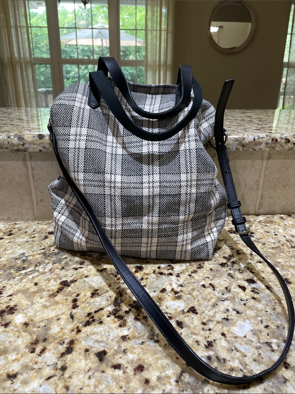 Banana Republic Black and White Plaid Shoulder Bag